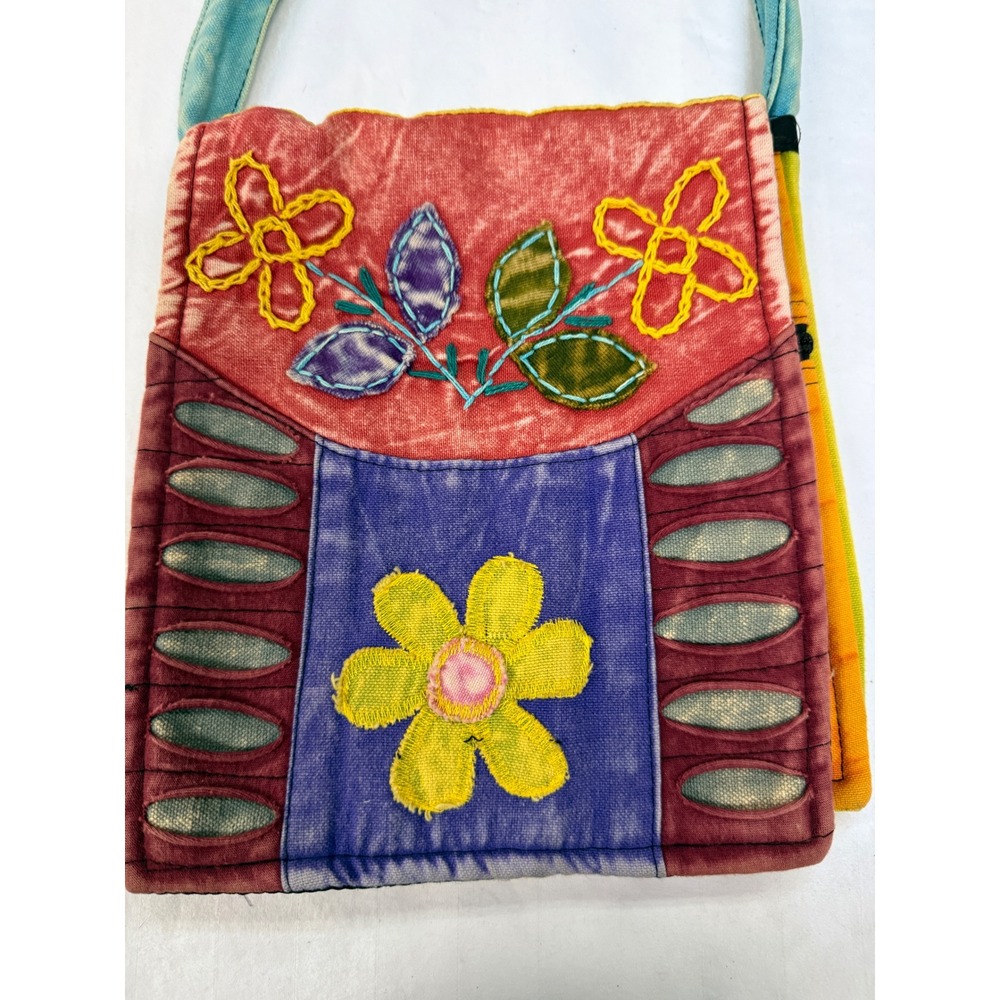 Nepal Cotton Patchwork Crossbody Bag Floral Embroidery Boho Hippie Colorful